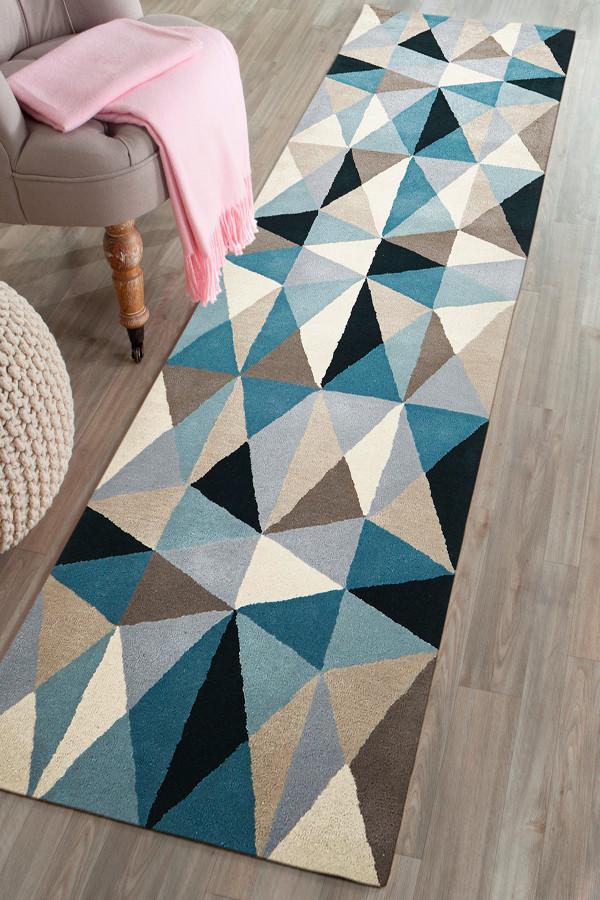 Multi Gem Stone Designer Wool Blue Rug