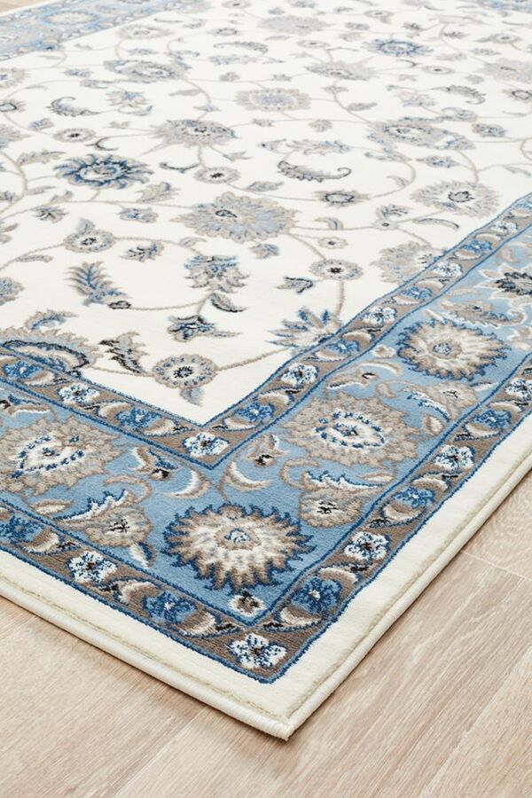 White Rug Light Blue Border Rug