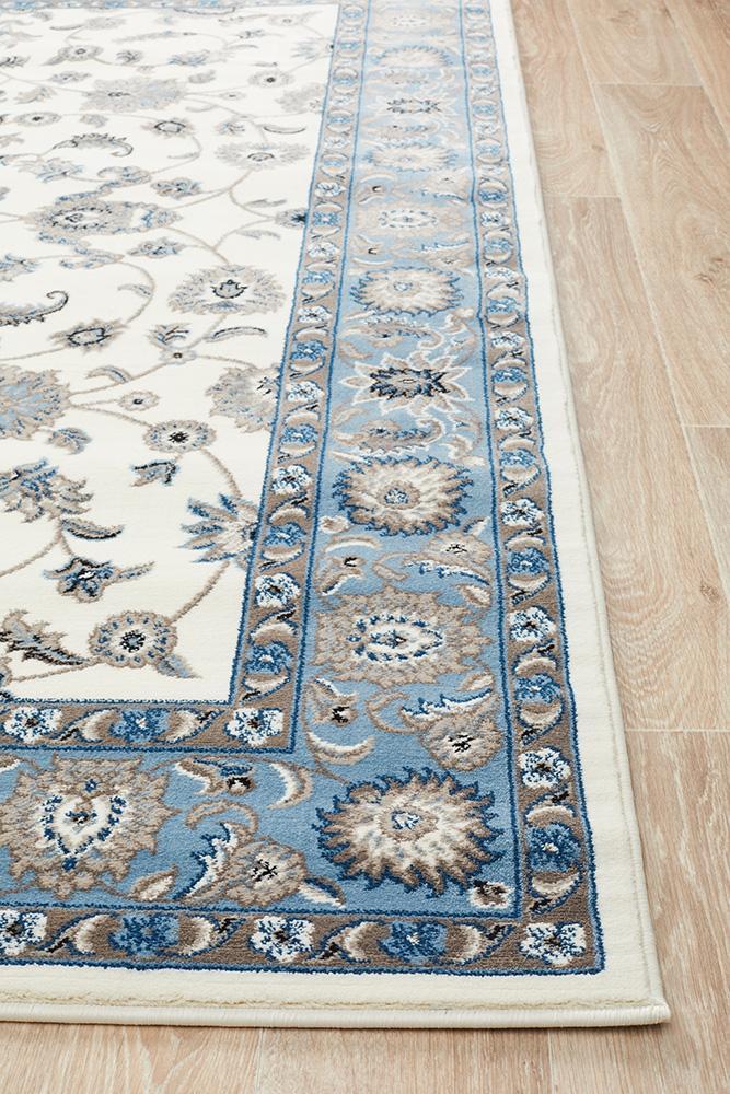 White Rug Light Blue Border | Carpet Capers | Free Shipping