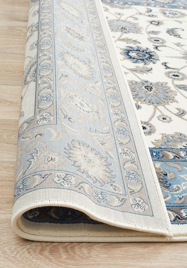White Rug Light Blue Border Rug