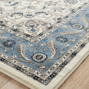Blue Traditional Rug Colour White With Blue Border