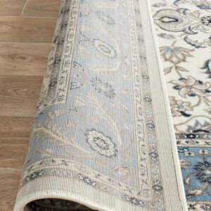 Blue Traditional Rug Colour White With Blue Border