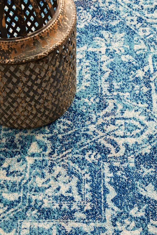 Faded Blue Area Rug Pot on the rug