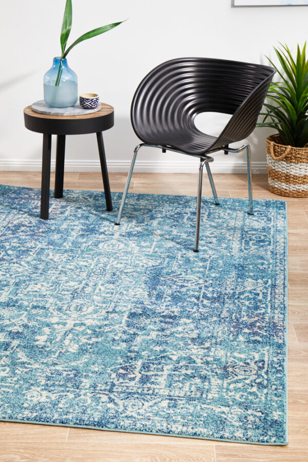 Faded Blue Area Rug close up of living area Faded Blue Area Rug close up of living area