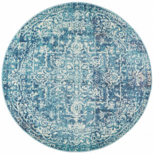 Faded Blue Area Rug round full view