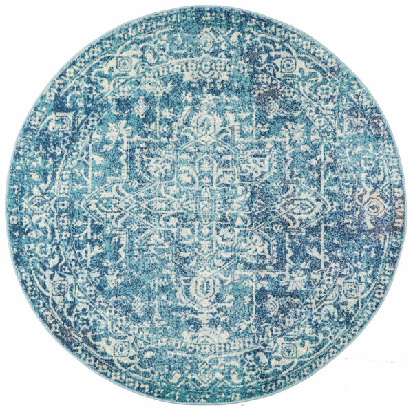 Faded Blue Area Rug round full view
