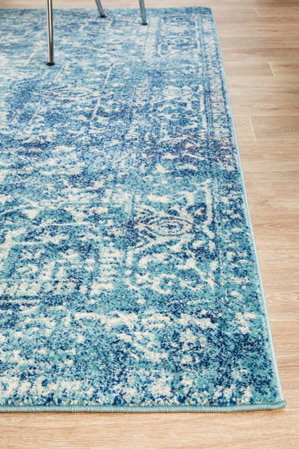 Faded Blue Area Rug side view