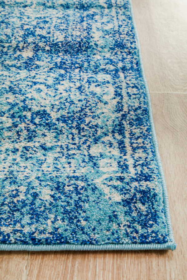 Faded Blue Area Rug side view of runner
