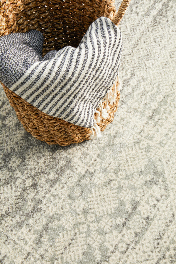 Faded Silver Grey Rug basket close up