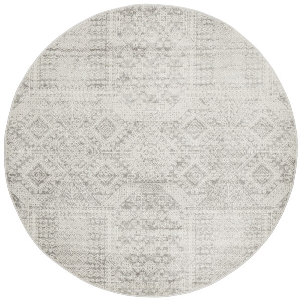 Faded Silver Grey Rug round close up