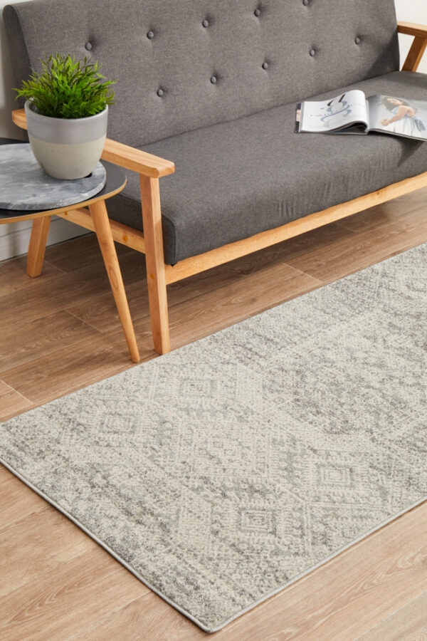 Faded Silver Grey Rug runner side view