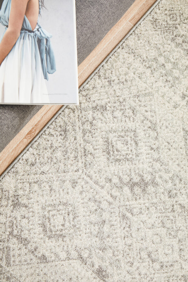 Faded Silver Grey Rug runner top view