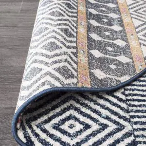 Floor Rug Coloured Tribal Design backing of round rug