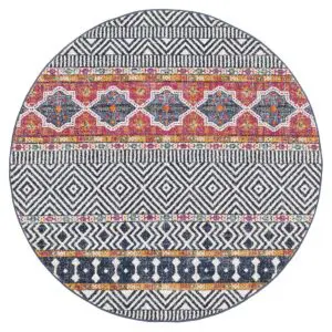 Floor Rug Coloured Tribal Design round full view