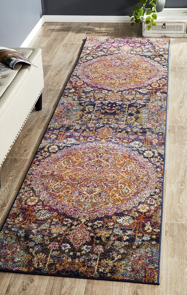 Multi Coloured Museum Rug Runner full length