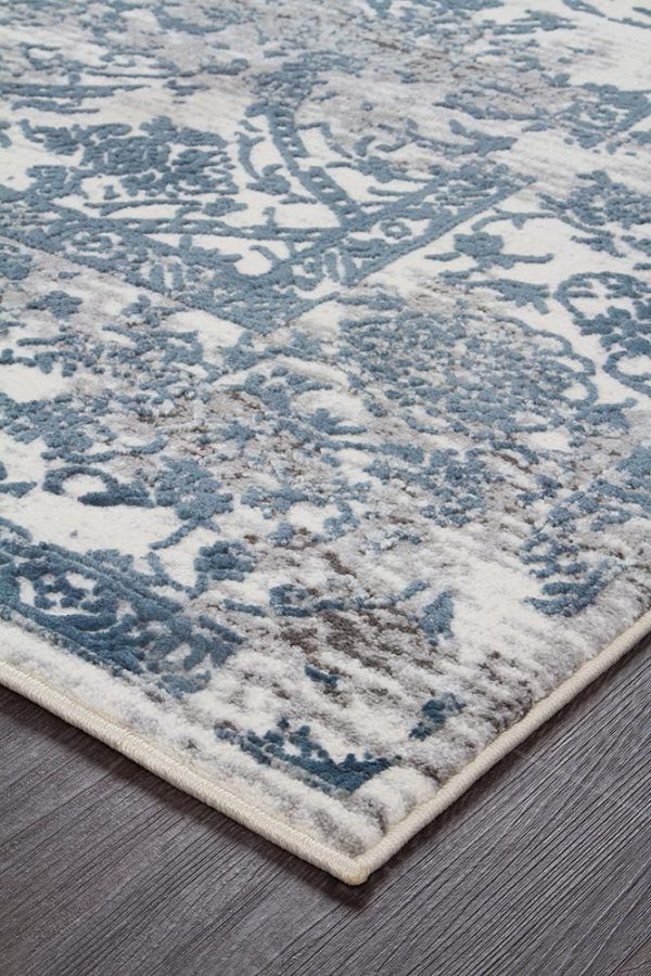 White Transitional Area Rug | Colour White/Blue/Grey