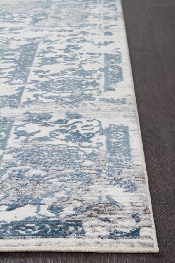 White Transitional Area Rug | Colour White/Blue/Grey