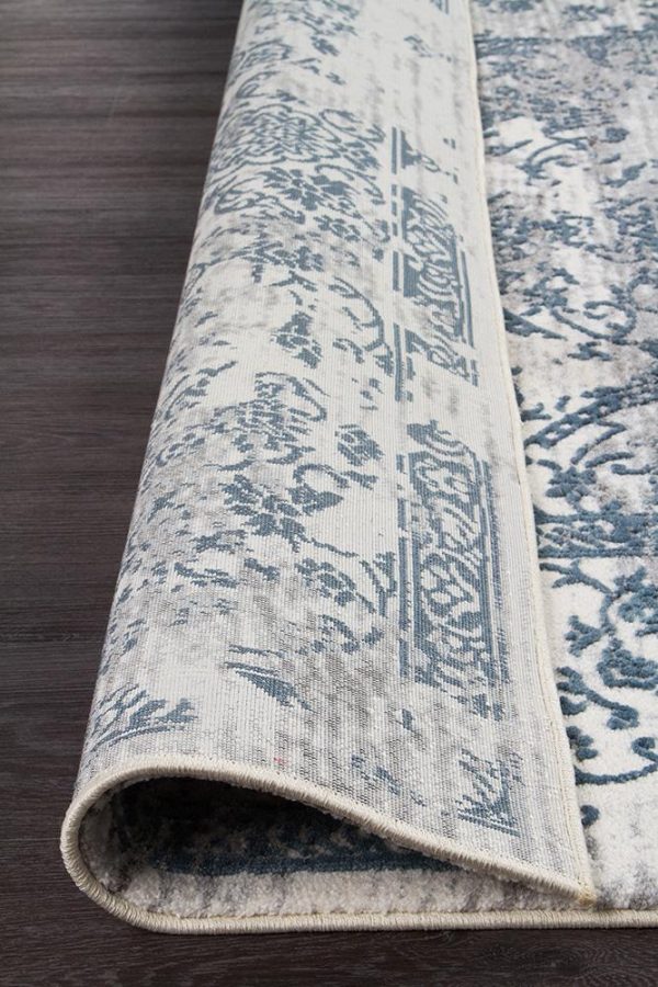 White Transitional Area Rug | Colour White/Blue/Grey