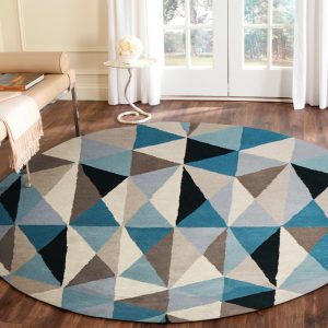Circle Gem Stone Designer Wool Blue Rug