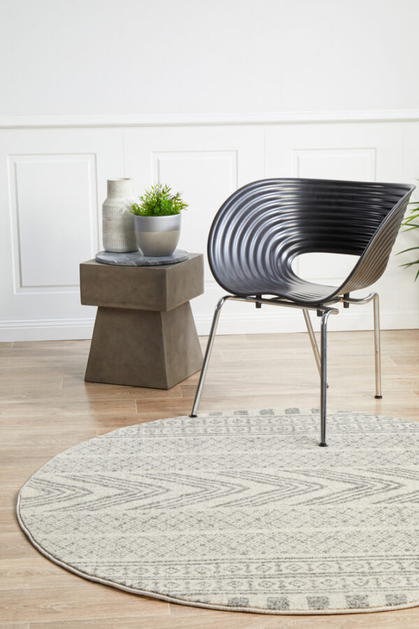 Modern Tribal Design Grey Rug round
