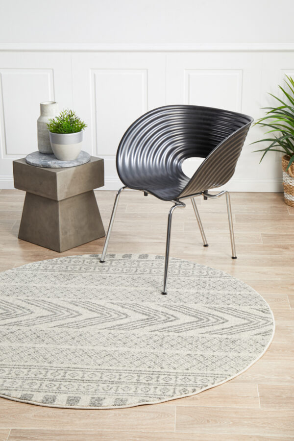 Modern Tribal Design Grey Rug round angle view