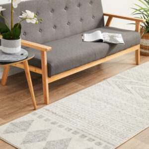 Modern Tribal Design Grey Rug runner close view
