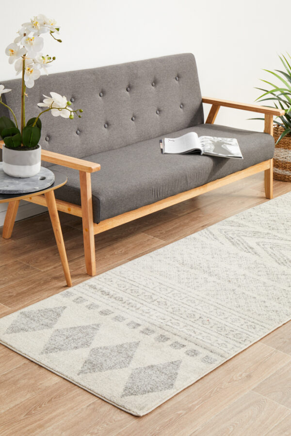 Modern Tribal Design Grey Rug runner close view