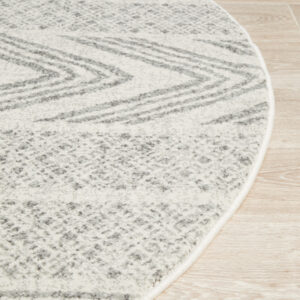 Modern Tribal Design Grey Rug side of round rug