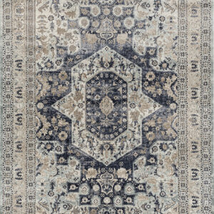 Ornate Traditional Blue Living Room Rug Full view
