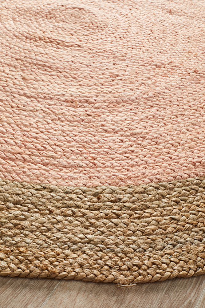 Round Pink Rug Carpet Capers Jute Fibre Flatweave.