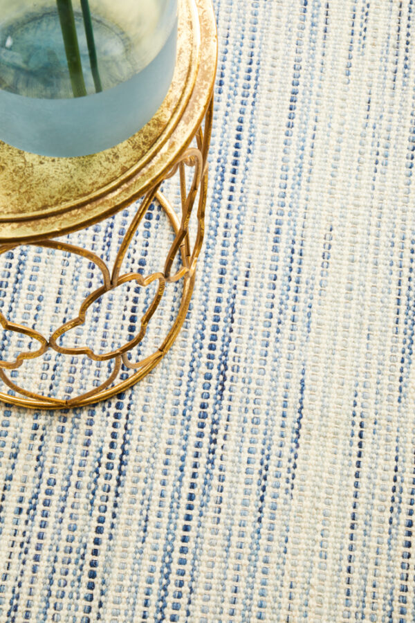 Madras Blue Flat Weave Rug Close up Photo Madras Blue Flat Weave Rug Close up Photo