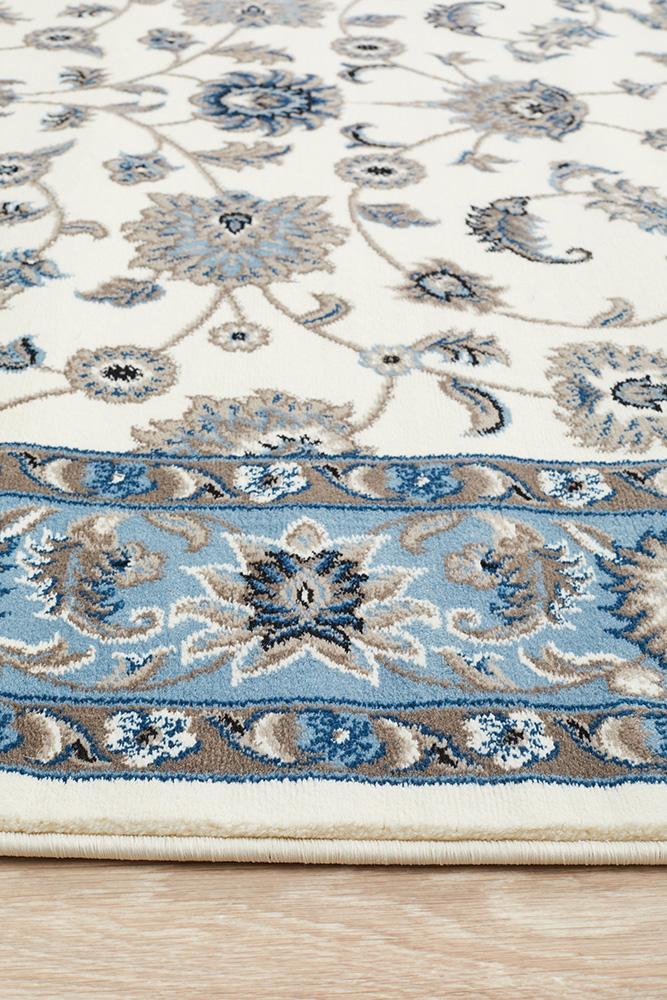White With Light Blue Border Rug Carpet Capers Timeless Design