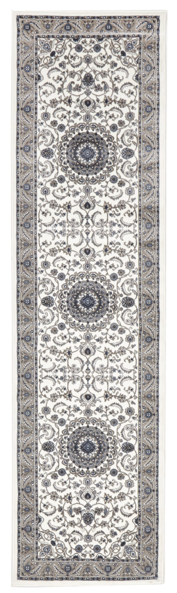 Traditional Rug | Colour White With Beige Border Backing Full Runner