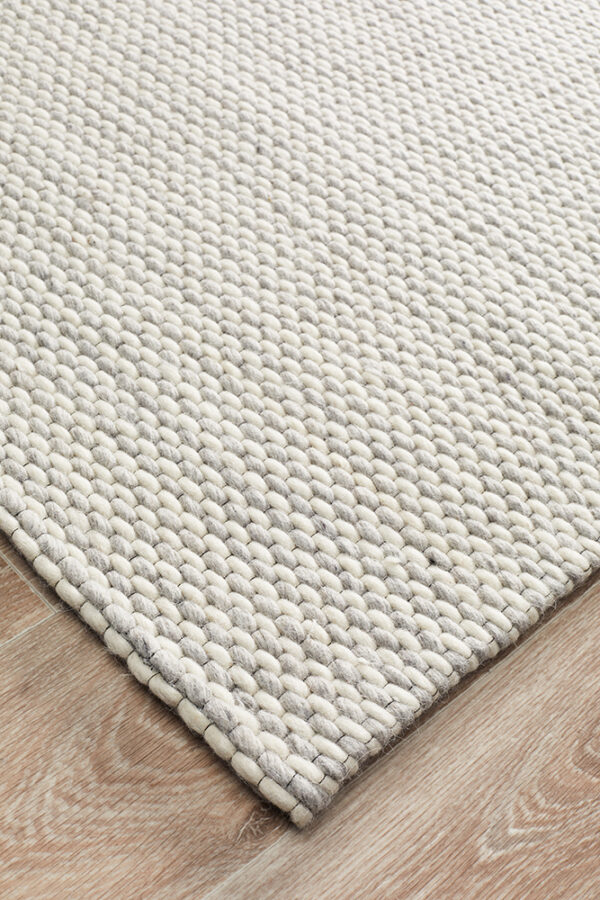 Viscose Wool Striped Grey White Rug Corner Profile