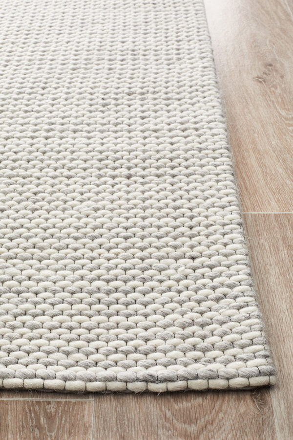 Viscose Wool Striped Grey White Rug Profile
