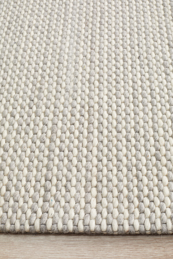 Viscose Wool Striped Grey White Rug Side View