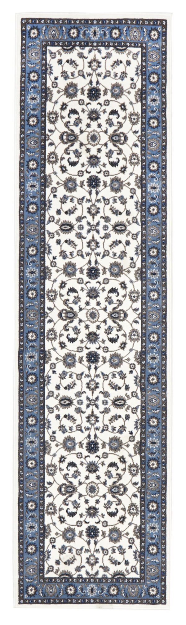 White Rug Light Blue Border Rug Runner