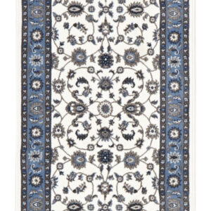 White Rug Light Blue Border Rug Runner