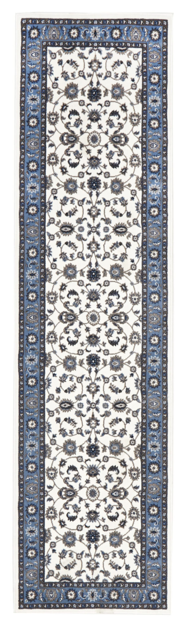 White Rug Light Blue Border Rug Runner