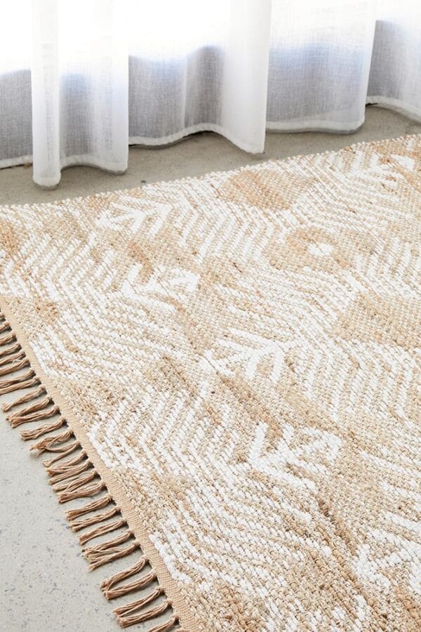 Hand Loomed Patterned Rug Fringed Edge
