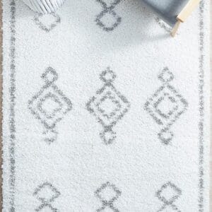 White Design Shag Pile Rug