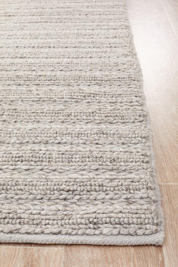 Handwoven Silver Rug Side Profile