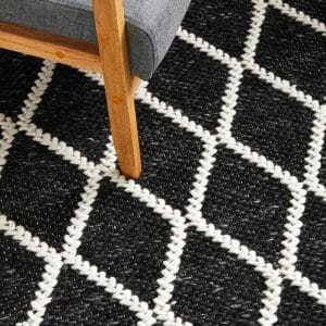 Black White Wool Blend Rug Flatweave