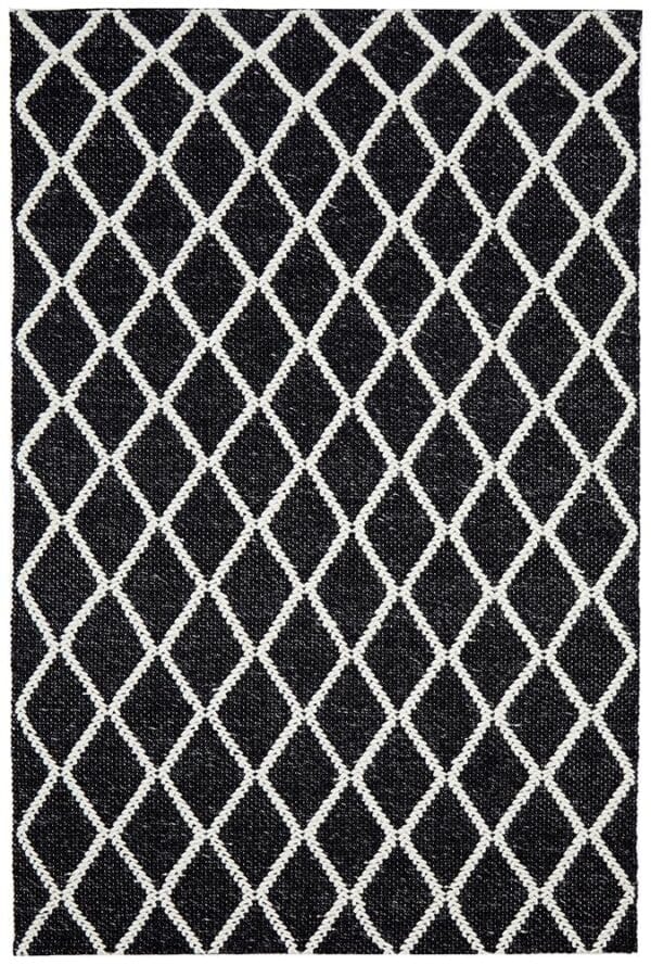 Black White Wool Blend Rug Pattern