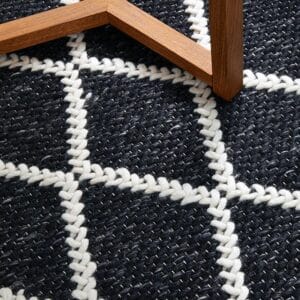 Black White Wool Blend Rug Profile