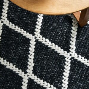 Black White Wool Blend Rug close up photo