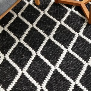 Black White Wool Blend Rug
