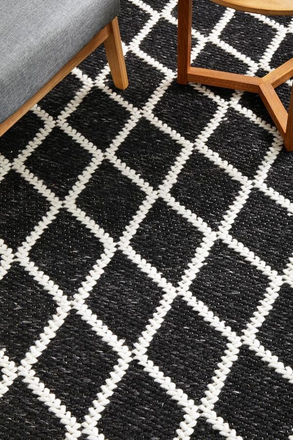 Black White Wool Blend Rug