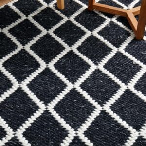 Black White Wool Blend Rug