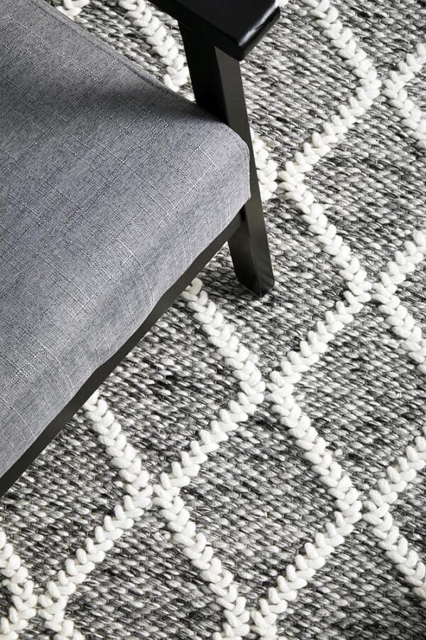 Grey White Wool Blend Rug Close up Photo